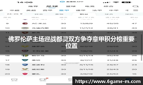 佛罗伦萨主场迎战都灵双方争夺意甲积分榜重要位置